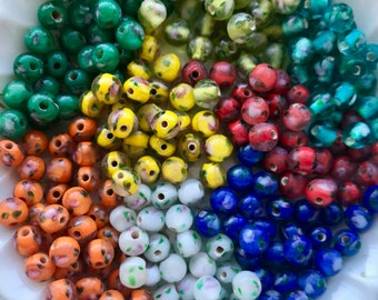 Art Glass beads, Flower Glass Beads, Flowers Rose, 6mm Round Beads, Floral Lampwork, Millefiori beads