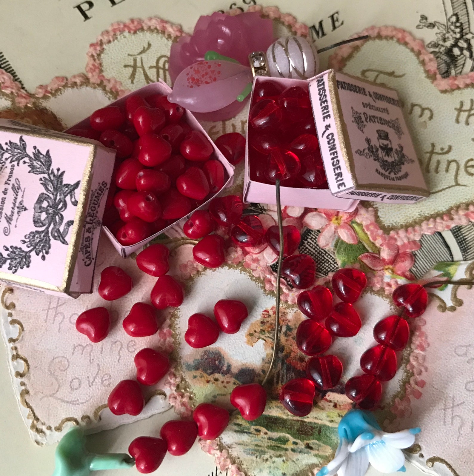 Vintage Heart Beads Ruby Red Hearts Glass Heart Beads Czech Etsy