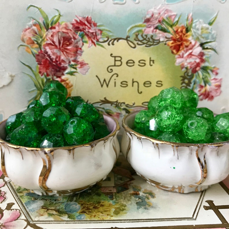 vintagerosefindings Art glass Beads peridot beads Victorian Beads NOS vintage supplies 12mm glass beads Vintage Christmas crackle Beads
