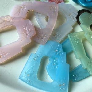Vintage Glass Frame Beads, Shabby Chic Glass Frames, Japan Beads, Pastel Glass Jewelry Findings, Glass Connectors, Pressed Glass, image 9