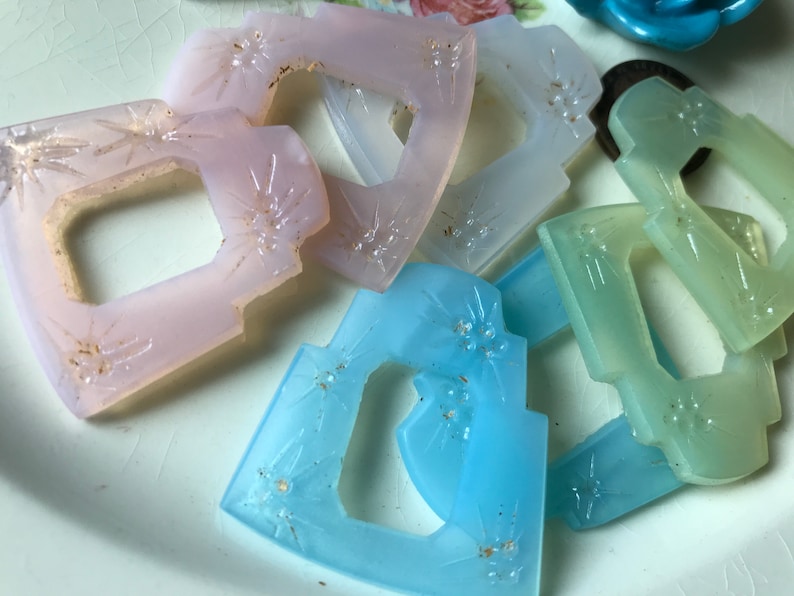 Vintage Glass Frame Beads, Shabby Chic Glass Frames, Japan Beads, Pastel Glass Jewelry Findings, Glass Connectors, Pressed Glass, image 9
