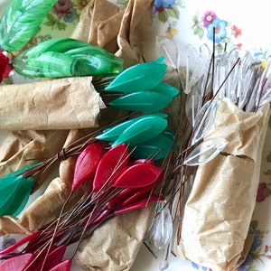 Vintage Glass leaves on wire, Stamen, Tiara Glass Flower Stems