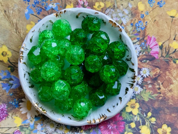 vintagerosefindings Art glass Beads peridot beads Victorian Beads NOS vintage supplies 12mm glass beads Vintage Christmas crackle Beads