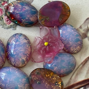13x18 Harlequin Cabochons, Pink Opal, 2pc, vintage