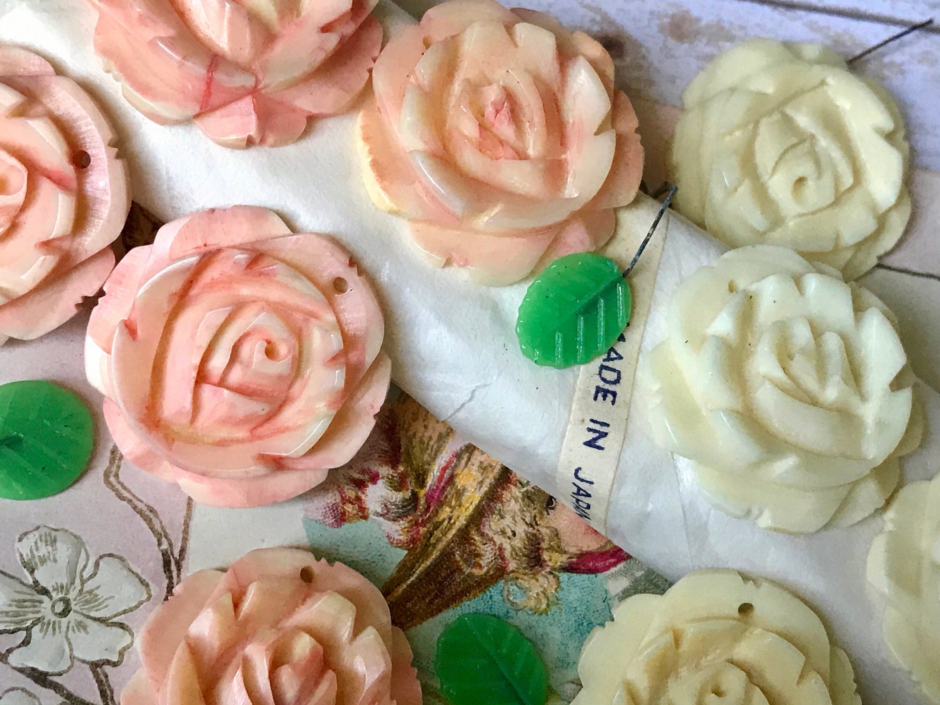 Vintage Genuine Shell Roses, Hand Carved Roses, Rose Pendants, Bovine ...