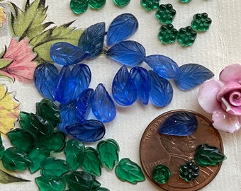 Vintage Glass Leaves and Flowers cabochons, Western Germany