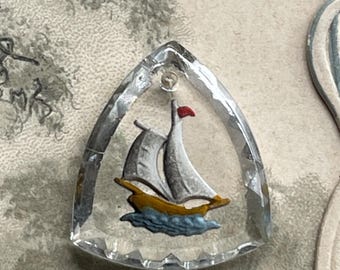 Swarovski Octagon Etched Sailing Boat. 25x18mm. With Top Hole to