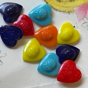 Glass Heart Scarabs, VINTAGE, 2pcs, 14mm