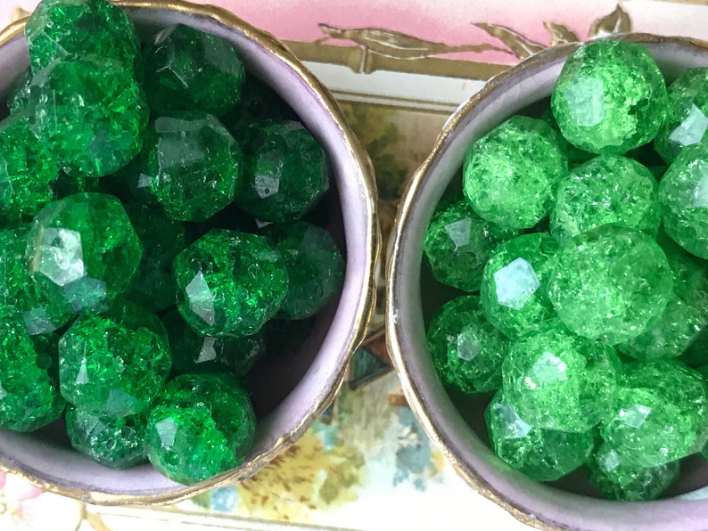 vintagerosefindings Art glass Beads peridot beads Victorian Beads NOS vintage supplies 12mm glass beads Vintage Christmas crackle Beads