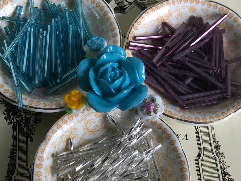 Vintage Glass Iridescent Bugle Beads Blue Bugle Beads Tube Etsy