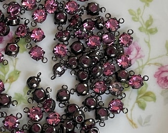 4mm Single Set, Double set and triple set Pink Crystal Rhinestone Drop or Connector