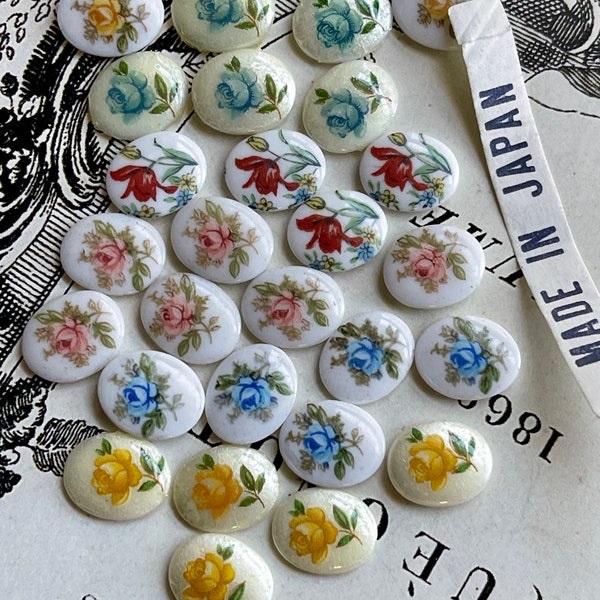 10x8 Flower Cabochons, Made in Japan, 6pcs