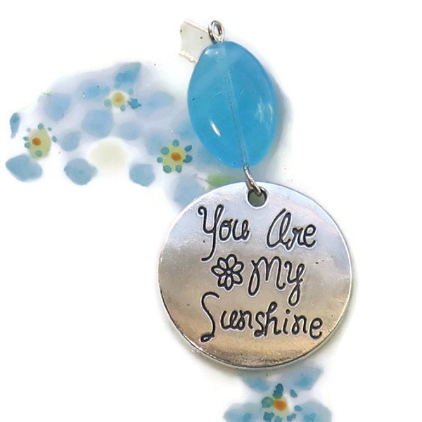 You Are My Sunshine,Love Pendant, Charm Pendant Bead Sapphire flower Czech Valentines Day Finding Jewelry Love Wife Daughter Friend #1674SS