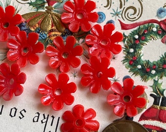 Vintage Beads, Flowers beads, Red, 12pcs, 12mm