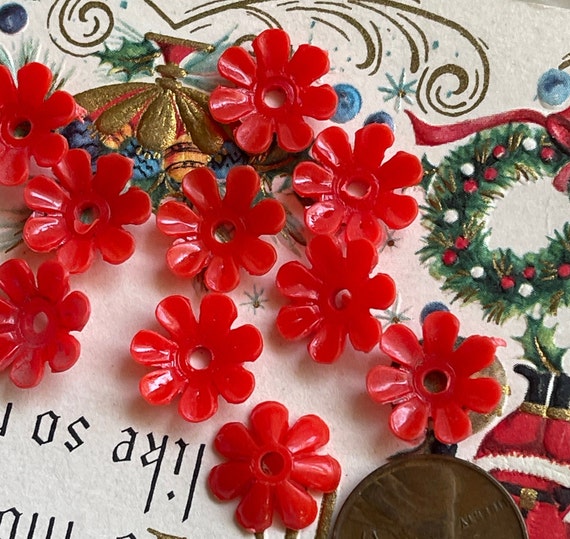 Vintage Beads, Flowers beads, Red, 12pcs, 12mm