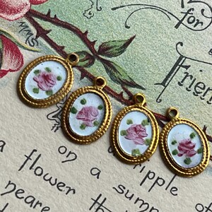 Vintage Enamel Charms, Rose charms, Enamel charms, Dolled up charms, Victorian charms, vintage adornments NOS, Cottagecore charms image 9
