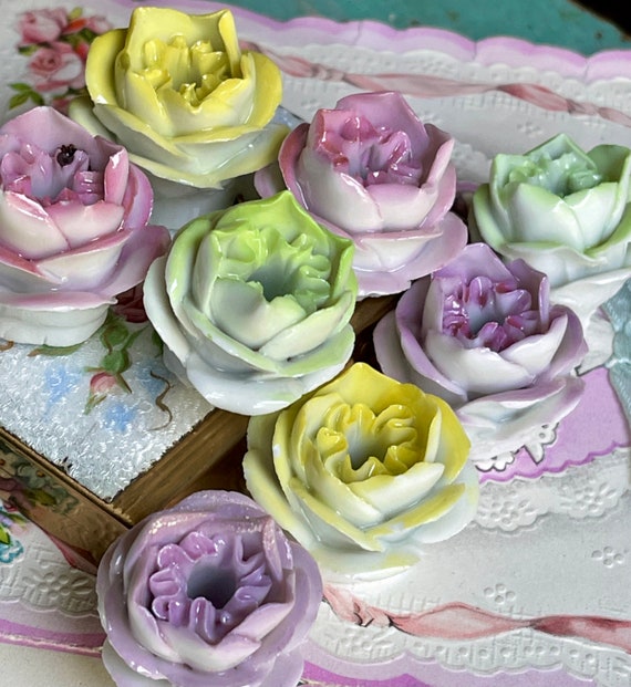 Vintage Capodimonte Flowers, Porcelain Flowers, Vintage Ceramic