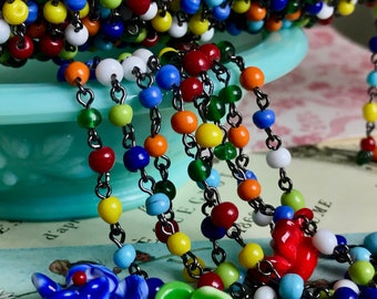 Black Chain With colorful glass Beads, 18”