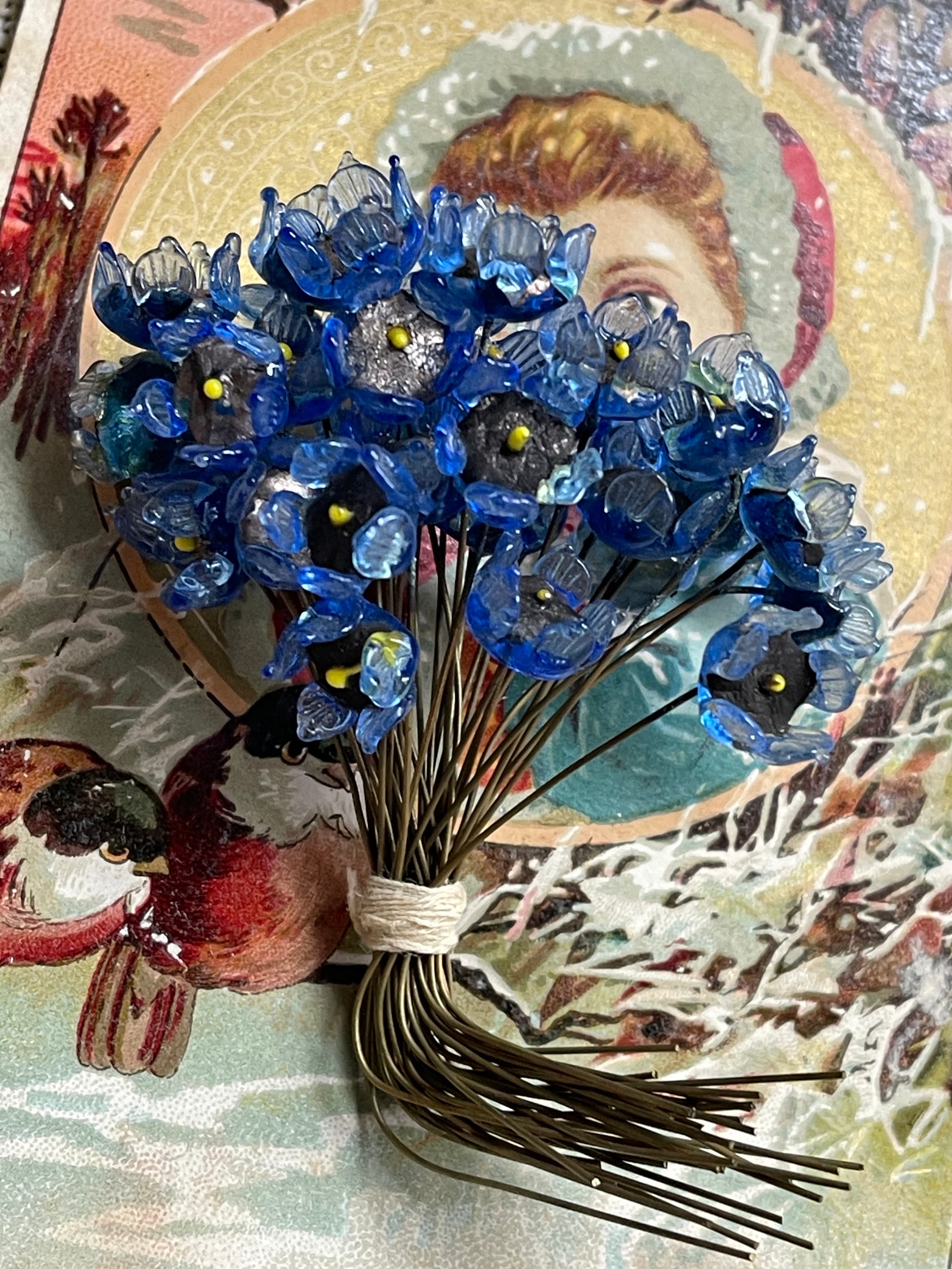 Vintage Flower Stamen, Tiara Glass Flower Stems, Flower Headpins