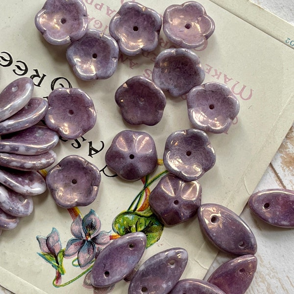 Picasso flower Beads, Leaves, Amethyst, 12mm, 10pcs