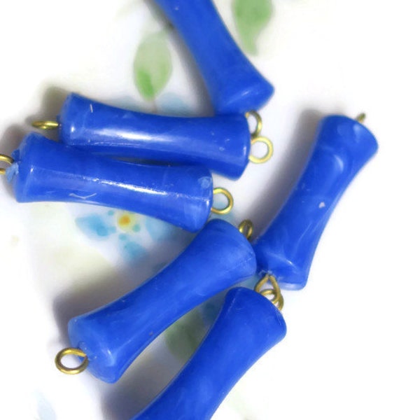 Vintage Lucite Connectors, Tube Beads, Tube beads,Shabby chic beads,Brass Loops Dog Bone Blue Dangle Blue NOS #499