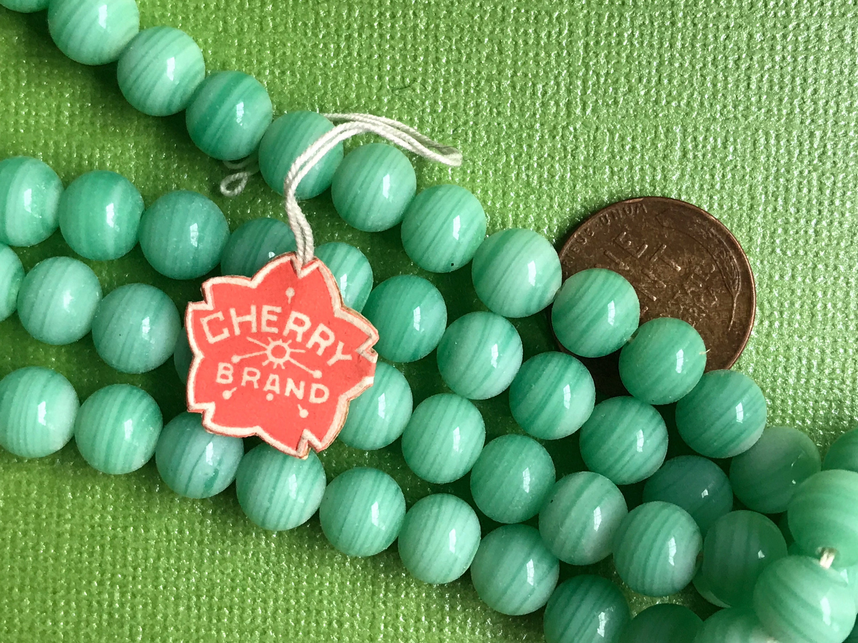 8mm Vintage Jade Beads, Miriam Haskell Glass Beads, Cherry Brand