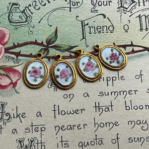 Vintage Enamel Charms, Rose charms, Enamel charms, Dolled up charms, Victorian charms, vintage adornments NOS, Cottagecore charms image 2