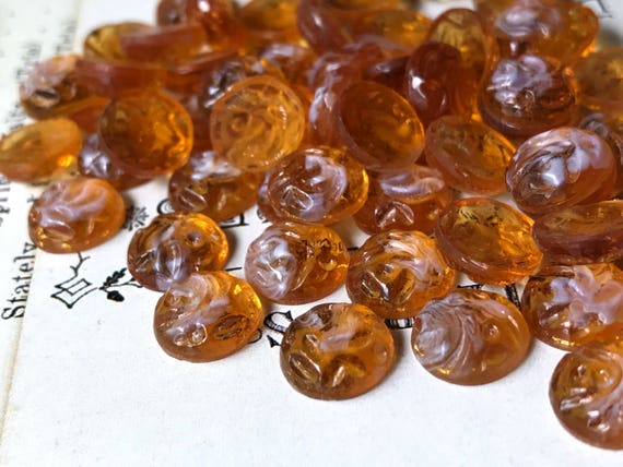 Topaz Rose Cabochons,Vintage Glass Cabochons,9mm cabochons, Art Deco cabochons, roses,Topaz Pressed glass,#67C