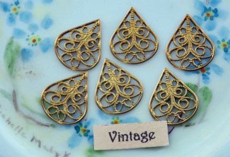 Vintage Filigree Findings Teardrop Victorian Base Settings Antique Brass 831WR boho