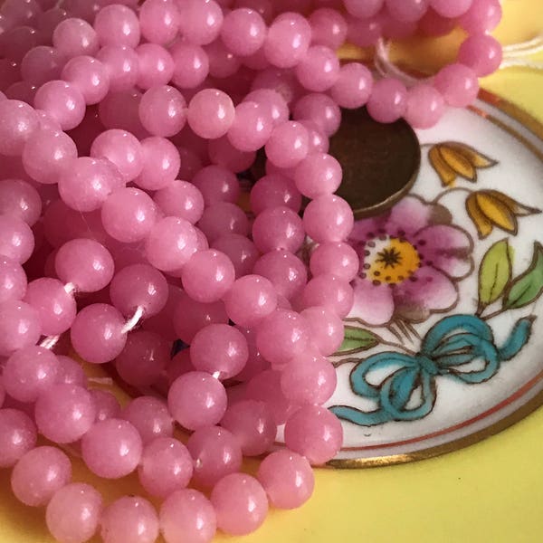 60 Vintage Shabby Chic Pink Beads, 5mm Rose Quartz Beads, Miriam Haskell