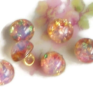 Vintage Glass Buttons Harlequin Fire Opal Doll Clothing Tiny Pink Rare Cottage Chic Dolls Beads Brass Shank