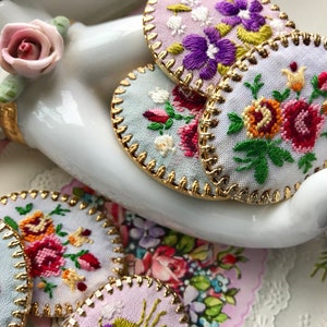 Embroidered Cabochons, Petit Point, Doll House wall art Silk, Cottagecore, NOS, needlepoint cabochons, HOBE jewelry,  Dollhouse picture