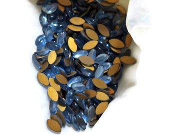 Vintage Zafiro Navettes Rhinestones Cottage 10x5mm Flat Back gold Foil azul Navette Cabochons