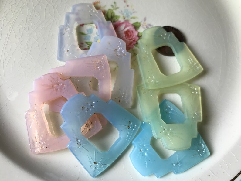 Vintage Glass Frame Beads, Shabby Chic Glass Frames, Japan Beads, Pastel Glass Jewelry Findings, Glass Connectors, Pressed Glass, image 10