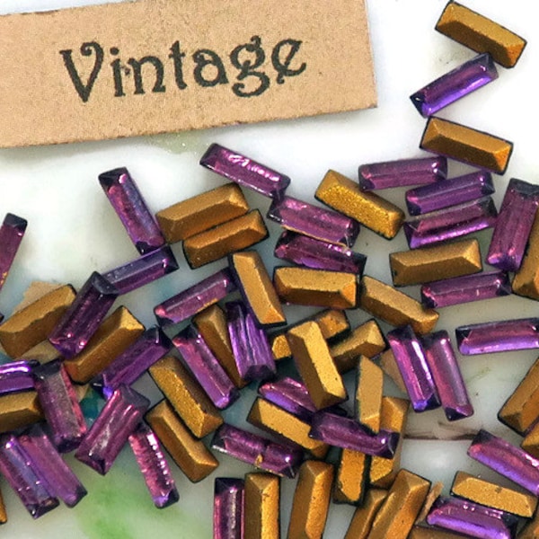 Ultra violet rhinestones, baguette stones, Antique Rhinestones Baguettes Amethyst 5x2mm France Vintage Tiny Purple (82GS)