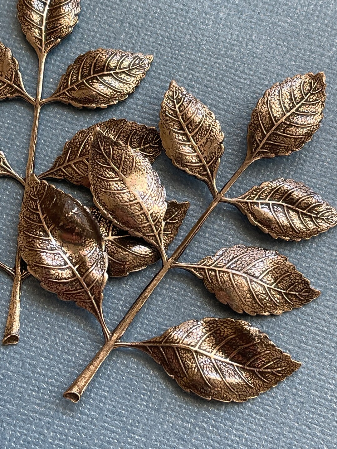 Miriam Haskell Stamping, Rose Leaves, Brass, Vintage, 1pc, 2 7/8 X 2 1/ ...