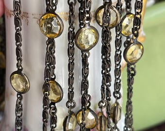 Rhinestone Necklace Chain, Castlecore Chain, Vintage Chain, Antique Brass Chain, Brass OX Chain, Jewelry making supplies, Bezel set chain
