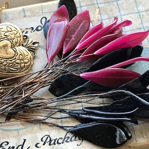 Vintage Glass leaves on wire, Castlecore, vintagerosefindings