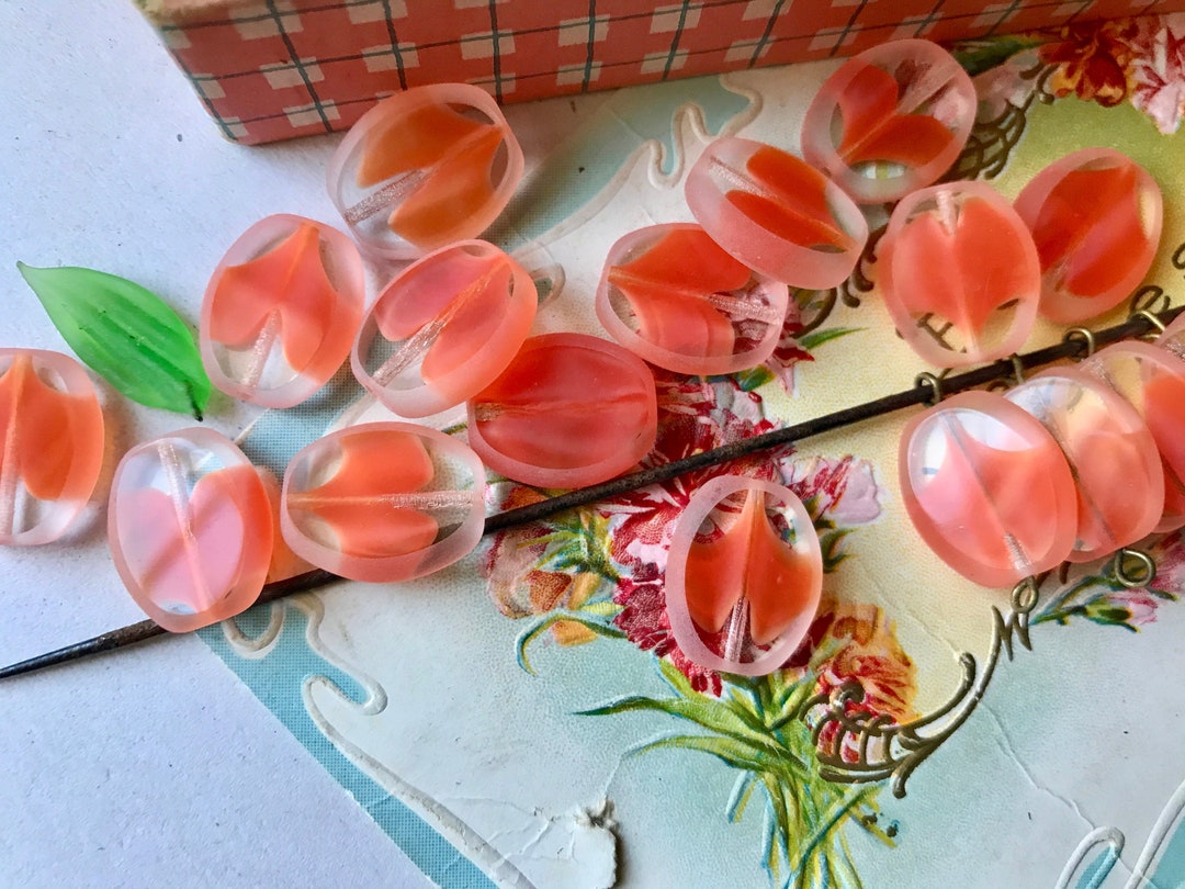 Vintage Orange Glass Beads Orange Givre Beads Oval Beads Etsy