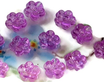 Vintage Beads, Flowers beads, Purple Violet Floral 6x3mm
