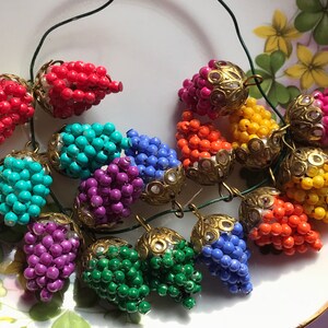 Vintage Bright Grape clusters Charms, Vintage Grape Drops, Pearl Filigree Drops Dangles, Purple Grapes, Red Grapes, Pink, Aqua, Blue, 555 image 3