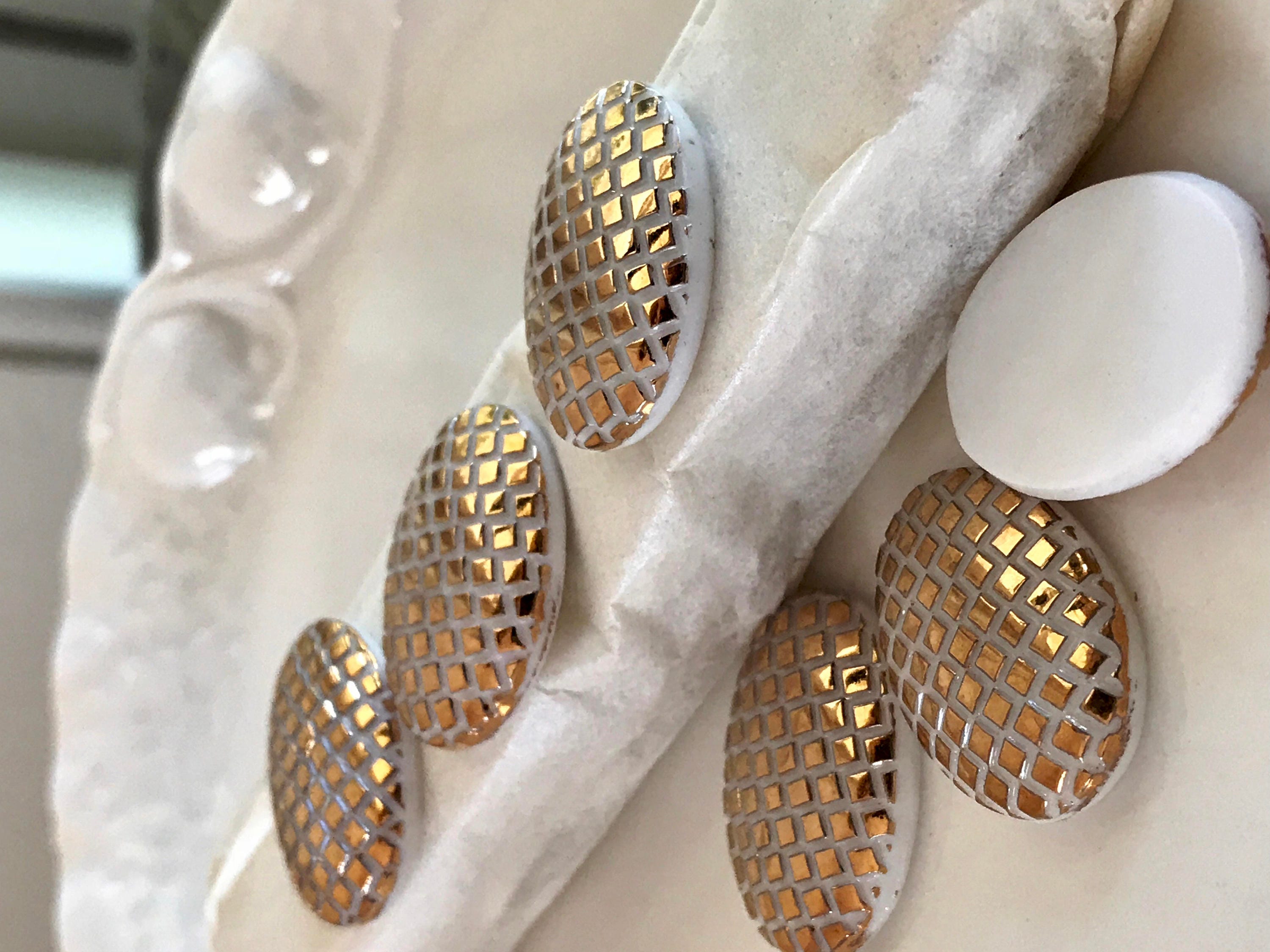 Geometric Cabochons, Minimalist, Vintage Oval Glass, Gold and White ...