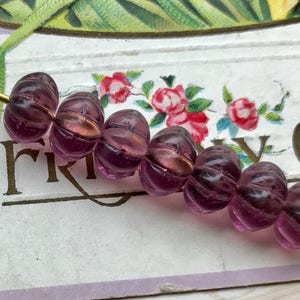 Vintage Amethyst Beads,Glass Melon Beads,6x8mm czech Flower Spacers NOS, Amethyst spacer beads, Rondelle Beads,#739A