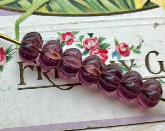 Vintage Amethyst Beads,Glass Melon Beads,6x8mm czech Flower Spacers NOS, Amethyst spacer beads, Rondelle Beads,#739A