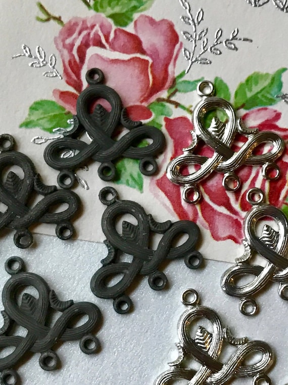 4 Matte Black Connectors,Vintage brass Connectors,Art Deco, Castlecore jewelry findings