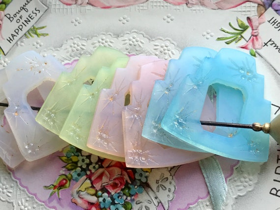 Vintage Glass Frame Beads, Shabby Chic Glass Frames,  Japan Beads, Pastel Glass Jewelry Findings, Glass Connectors, Pressed Glass,