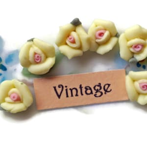 Vintage Flower Cabochons,Porcelain roses yellow roses