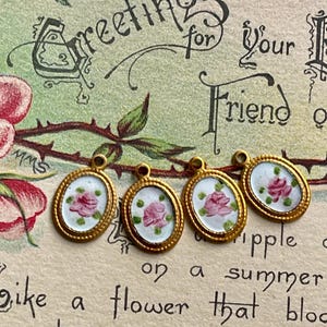 Vintage Enamel Charms, Rose charms, Enamel charms, Dolled up charms, Victorian charms, vintage adornments NOS, Cottagecore charms image 3