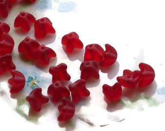 Vintage Tulip Flowers Beads Matte Red Ruby Pressed Glass 4mm 5mm Flower Tiny Petite Flower Petal Siam. #1448F