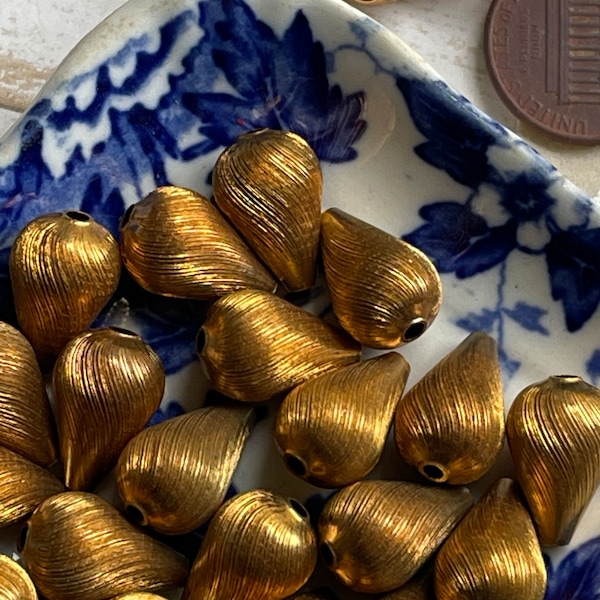 Vintage Brass Beads, 14x9mm, 6 pcs